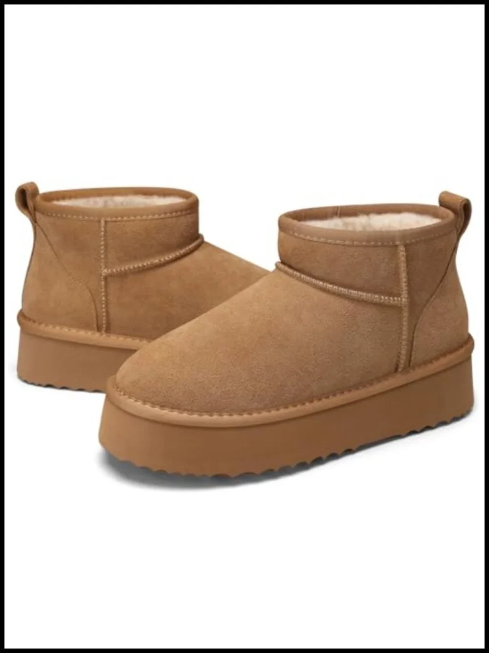 Genuine Suede Leather Platform Winter Fur Boots Waterproof Anti-Slip Memory